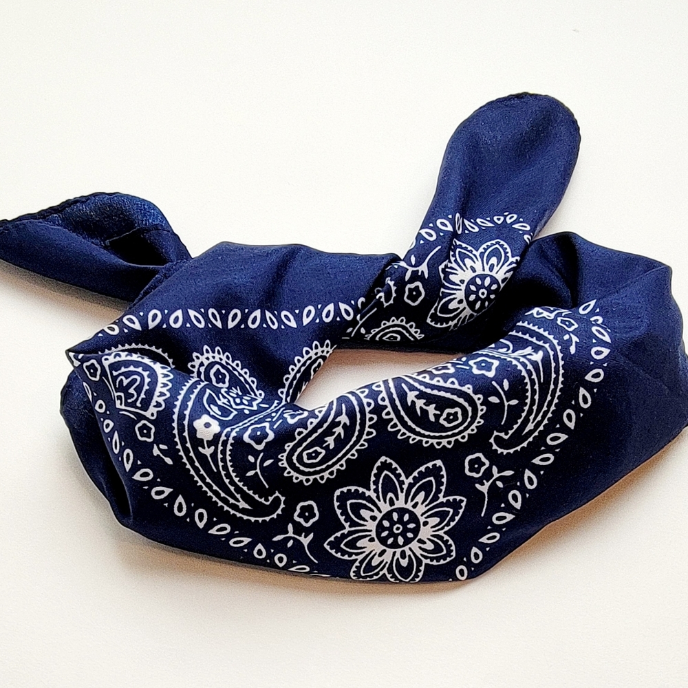 Navy blue and white bandana scarf